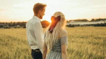Walking together in a field